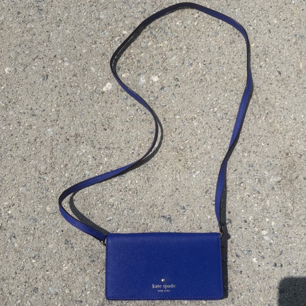 Kate Spade New York Cobalt Blue Saffiano Leather Crossbody Wallet Bag